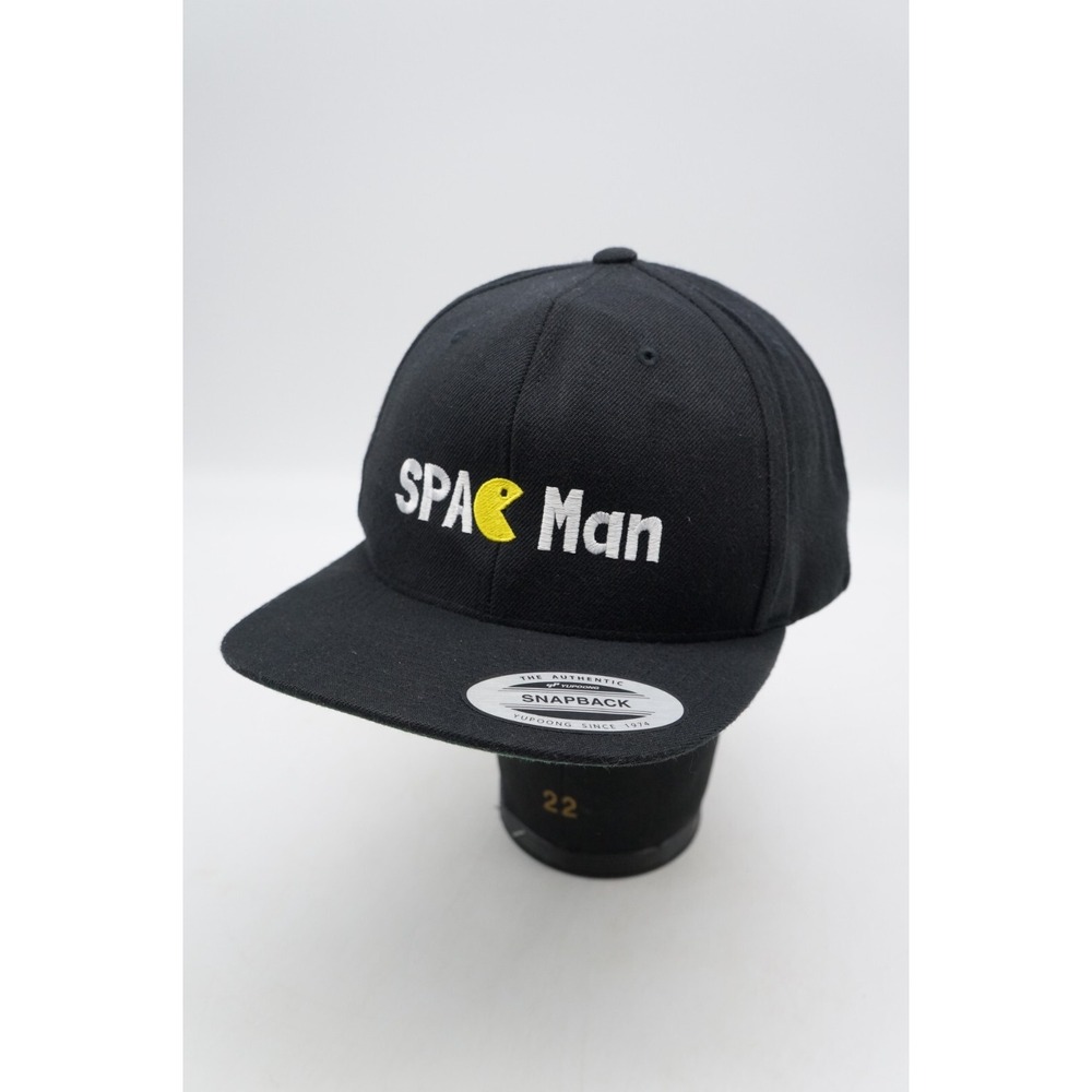 SPAC MAN Snapback Hat Baseball Cap Black Pac-Man Logo Video Game Arcade Yupoong
